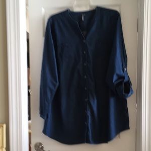 New Directions Weekend Lightweight Blue Denim Long-Sleeved Tunic, Size 3X